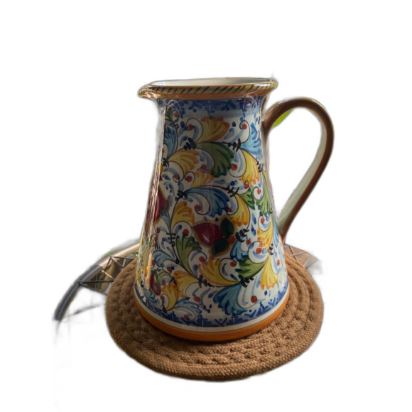 Orvieto Hand Painted Pitcher with Red Fleur De Lis Design - Picture 2 of 10